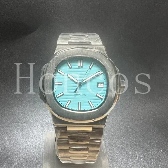 Custom Made Watch Nautilus Style Automatic Movement Silver Case Blue Dial NH35